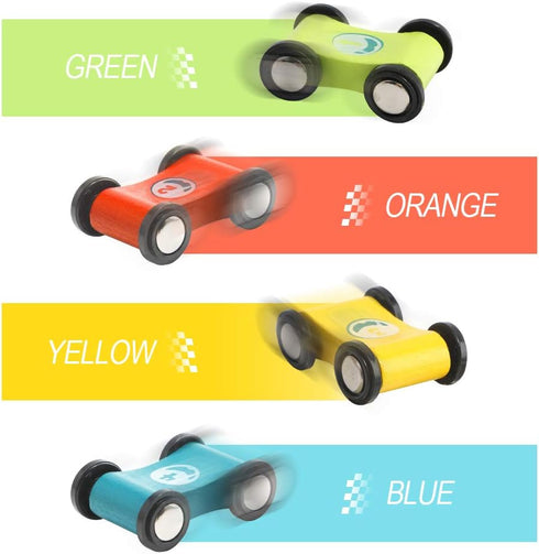 TOP Bright Wooden Race Track Car Ramp Toys for 1-2 Year Olds, Motor Skills Playsets with Mini Cars & Garage