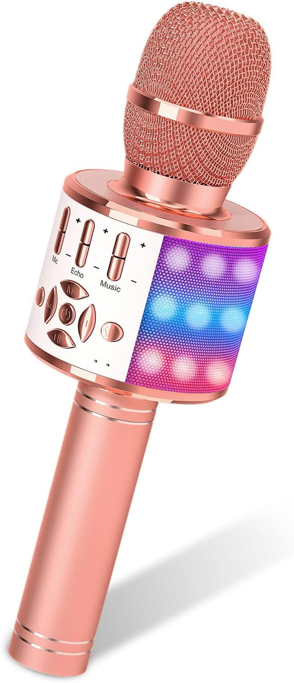 Amazmic Wireless Karaoke Microphone for Adults, Bluetooth Handheld Singing Machine with LED Lights, Gift for Kids