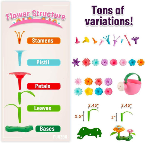 FUNZBO Flower Garden Building Toys for Girls, Toddler Toys for 3-7 Year Olds, Stacking Toys for Outdoor Play