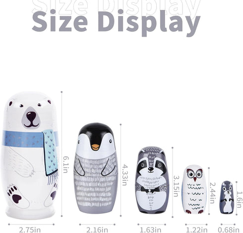 Tngan Nesting Dolls, 5Pcs 6" Tall Russian Nesting Dolls, Handmade Matryoshka for Kids, Wooden Stacking Toys for Christmas Home Wedding Party Decorations (Polar Bear)