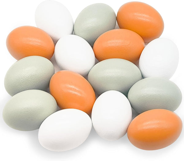 15 Pcs Wooden Fake Eggs,3 Colors Wood Eggs,Fake Chicken Eggs,Dummy Eggs Help