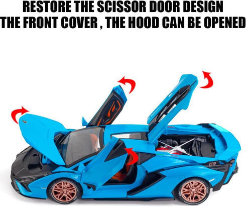 1/24 Diecast Car Toys for Kids - Zinc Alloy Lambo Sian FKP 37 Model Toy Car with Light and Sound (Blue)