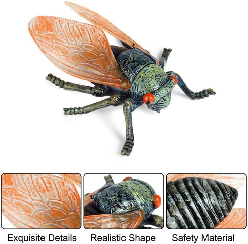 Animal Figures 3 pcs Realistic Plastic Golden Cicada Family, Educational Toys for Kids, Birthday Gift