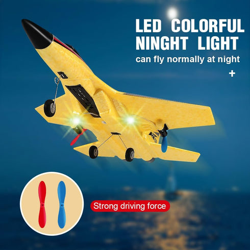 SU-27 Airplane,2.4GHz 2 2 RC Channel Remote Control Plane with Gyro Night Lights and Batteries, Easy to Fly for Adults