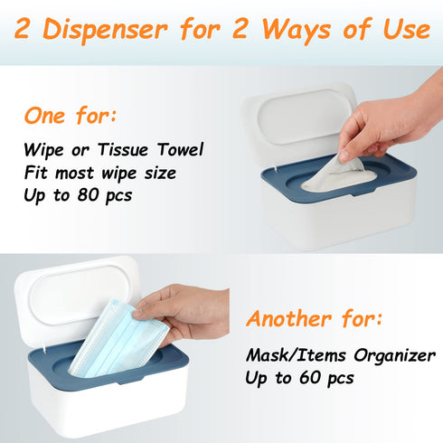 2 Pack Case(2 Wipes Dispenser, Wipe Holder for Baby & Adult, Seposeve Refillable Wipe Container, Keeps Wipes Fresh