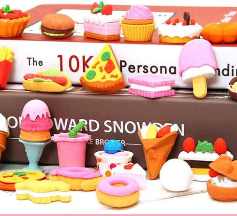 72 Pcs Assorted Food Pencil Erasers Toy Set, Cake Dessert Fruit Puzzle Toys for Kids Reward Party Favors
