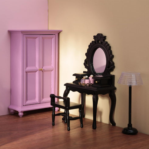 Minamzee 5Pcs 1:12 Dollhouse Wardrobe Furniture Set, Miniature Purple Openable Wardrobe, Dresser with