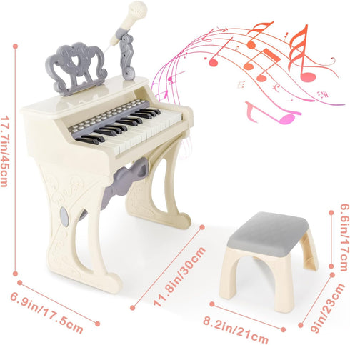 deAO Piano Toy Keyboard for Kids, 25 Keys Music Instrument with Microphone, Birthday Gift for Girls, White