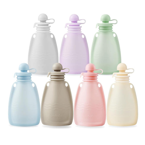 PandaEar Reusable Silicone Baby Food Pouches, 7 Pack Squeeze Pouches for Toddler Kids, BPA-Free, 5.5 oz
