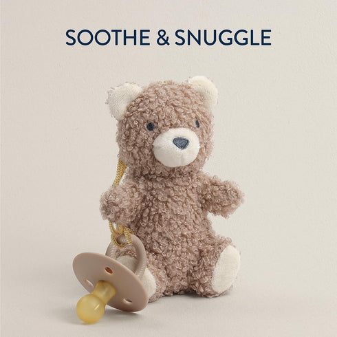 Set 0-6 Itzy Ritzy Pacifier & Lovey Natural Rubber Paci with Stuffed Animal Lovey Detachable Plush Bear Pacifier Holder