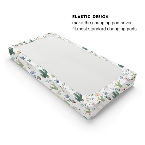 Funny Llama Changing Pad Cover, Cactus Leaves Rainbow Diaper Sheets for Boys Girls, 32"x16" Soft Cover