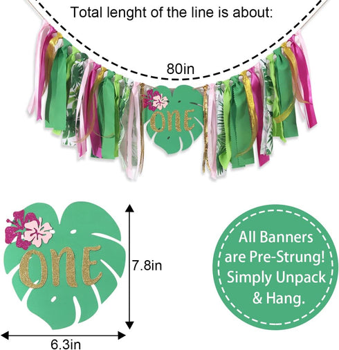 Agkvw 1st Aloha to One Tropical Hawaiian Luau Theme Highchair Banner- Wild One Highchair Banner for Girls, Pink Jungle
