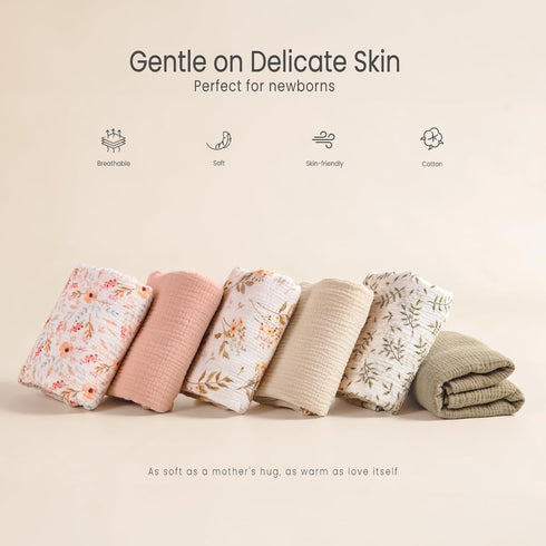 Set lulumoon Muslin Swaddle Blankets for Baby: Soft Cotton Newborn Receiving Blankets - Floral Print Nursery Gift