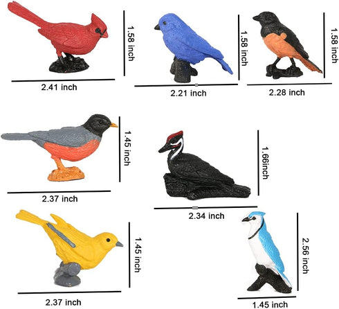 Mini Bird Figurines 7pcs - Cake Cupcake Topper, Miniature Birds for Kids Birthday and Baby Shower Party Supplies