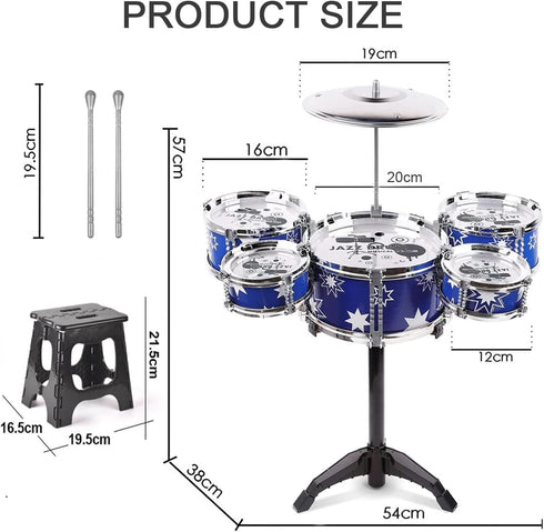 Beenavee Set,Jazz 5 Set,Toddler Set Kids Drum Drum Musical Toys, Drum with Stool Mini Band Rock Educational Percussion
