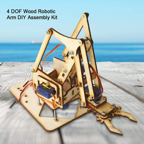 FTVOGUE Robot Arm Kit, 4 DOF DIY Wood Robot Arm SG90 Servo for Raspberry Pi SNAM1500