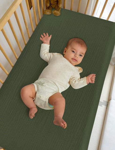 28" 52" (46C-10) Olive Green Baby Crib Sheets, Soft Muslin Baby Crib Sheets for Standard Crib Mattress, x Neutral