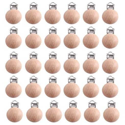 Natural Beech Wood Round Pacifier Clips Silicone Pacifier Holder Suspender Clips Sutoyuen