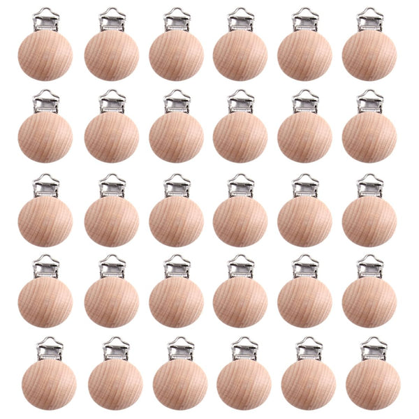 Natural Beech Wood Round Pacifier Clips Silicone Pacifier Holder Suspender Clips Sutoyuen