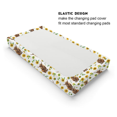 Highland Cow Changing Pad Cover, Soft Breathable Nursery Changing Table Mat for Boy Girl, 32" x 16"