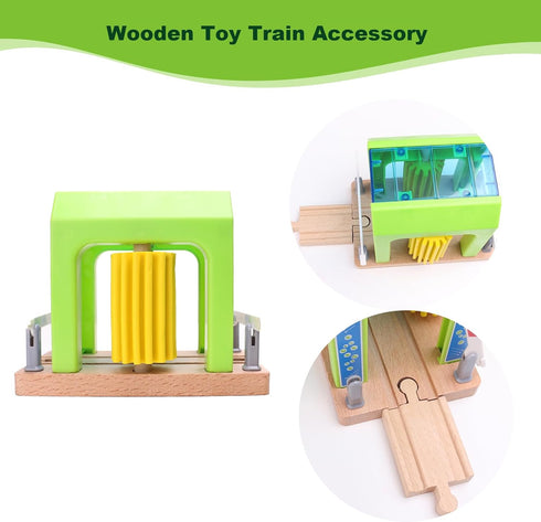 HANQIANN Pack Set,Wooden 3 Wooden Car Wash Station with Train Truck,Expansion Compatible with Railway Train Toy Train