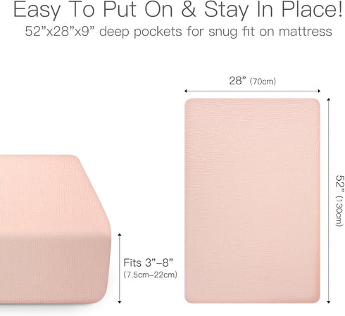 100% 2 Pack 52x28 Inches Organic Cotton Muslin Baby Fitted Crib Sheets Cream&Muted Pink, Ultra Breathable and Soft