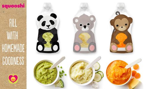 Squooshi Reusable Baby Food Pouches for Toddlers, BPA Free, Freezer Safe, Refillable for Applesauce Yogurt, 6 Pack
