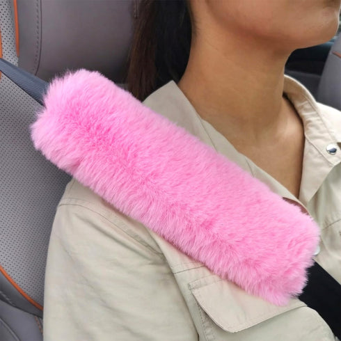 Lutoku 2-Pack Soft Plush Seatbelt Covers for Kids - Comfortable Pink Seat Belt Cushion for Newborns - Car Seat/Stroller