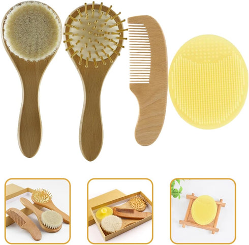 Essential Newborn Hair Care Kit - Wool Brush and Wooden Comb