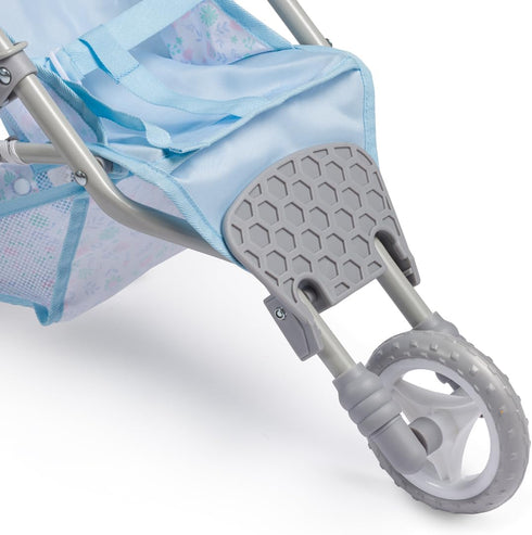 |3 3+ JC Toys | Berenguer Boutique Wheeled Folding Doll Jogger Stroller | Blue | Ages