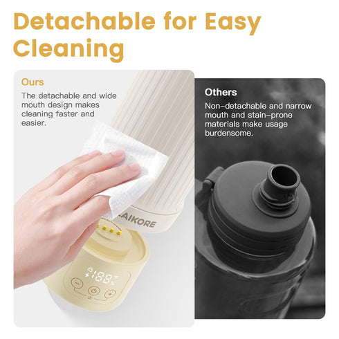 2025 17oz AI Portable Baby Bottle Warmer for Travel Cordless Milk Warmer with Detachable Battery, USB Rechargeable