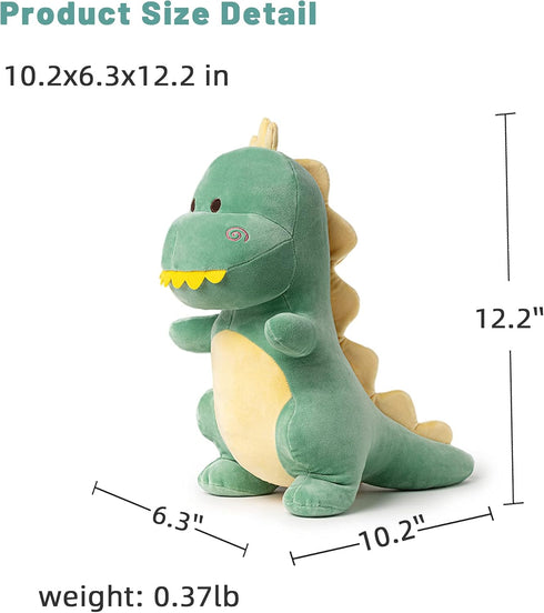 Cute Stuffed Dinosaur Plush, 12" Soft Dino Plushie Toys for Boys, Girls, Baby Kids (Green)