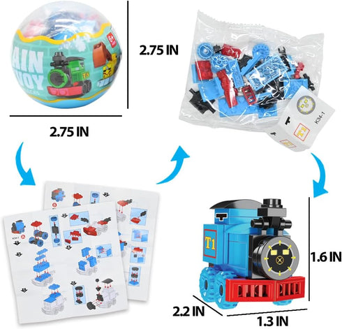 WODMAZ 12PCS Set PreFilled Easter Eggs with Train Building Blocks, Easter Egg Train Toys for Kids Easter Basket