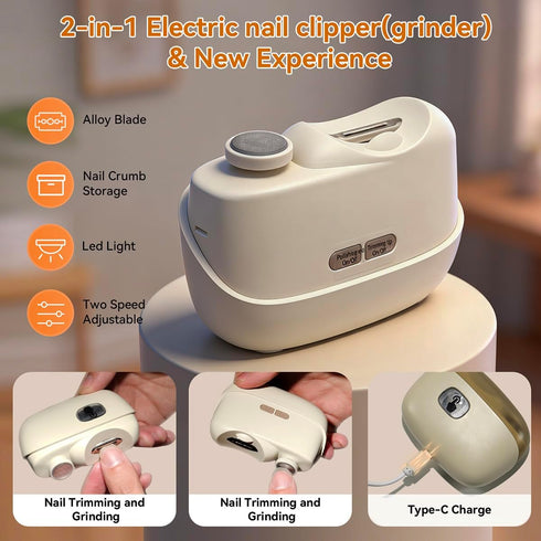 VOYISA Trimmer 2-in-1 2-Speed Electric Nail Clipper for Baby, Seniors, Kids, Automatic Finger Nail Cutter Machine