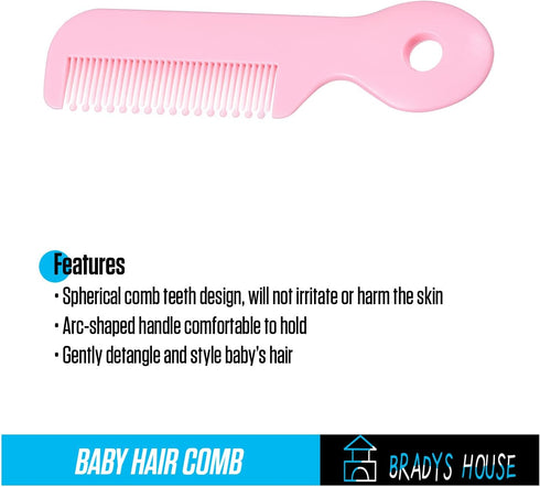 3 Piece Baby Hair Brush and Comb Set for Newborns and Toddlers, Pink