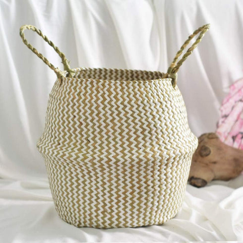 NUOBESTY Natural Round Seagrass Belly Basket with Handles for Storage, Nursery, Laundry, Picnic, and Toy Storage