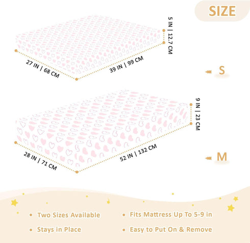 miaozhen 1 Pack 52x28 Cotton Crib Sheets for Baby Boys Girls Soft Abstract Art Heart Peach Toddler Mattresses