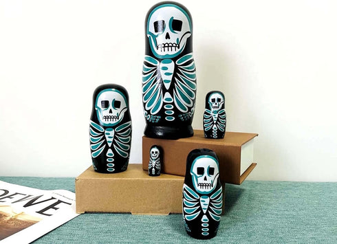 Lorveelo Skull Nesting Dolls - Cute Animal Matryoshka Doll Handmade Wooden Dolls for Children Christmas Birthday