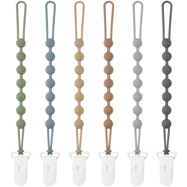 Eascrozn 6 Pack Silicone Pacifier Clip with One-Piece Design for Baby Boys