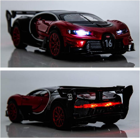 BDTCTK Bugatti Vision GT Supercar 1/32 Zinc Alloy Die Casting Pull Back Car Model Toy with Sound and Light (Red)