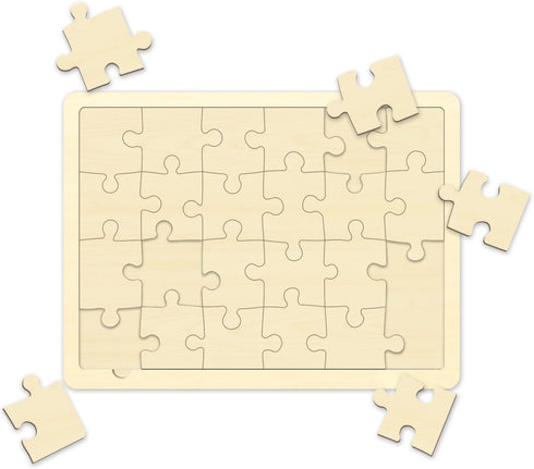 Blank Puzzle with 24 Pieces, Unique Shape Wooden Jigsaw Puzzles with Tray for Crafts & DIY, 11.7x8.8 Inches