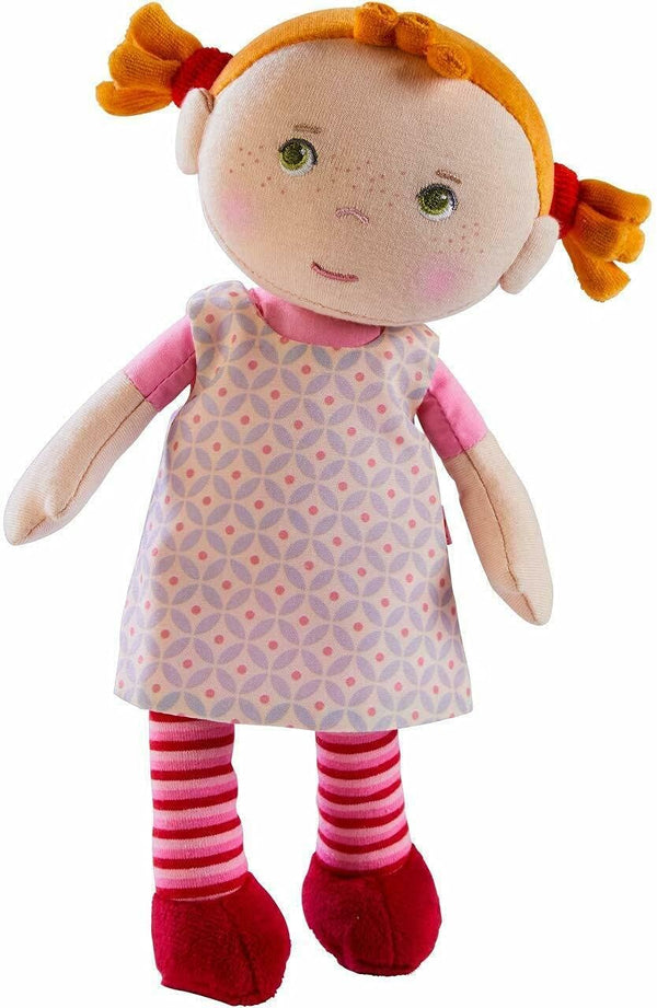 HABA Soft Baby Doll Roya - 10" Rag Doll with Red Pigtails, Pink Dress, Machine Washable, Ideal for 2 Year Old Girls