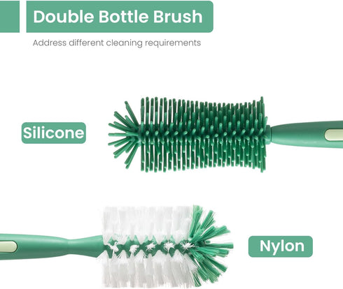 5-in-1 Baby Bottle Brush Set, Bottle Brush for Baby, Baby Bottle Scrubber, Including Silicone & Nylon Bottle Brush, Bottle Cap Brush, Straw Brush, Nipple Brush, BPA-Free (Green) by Ariseno