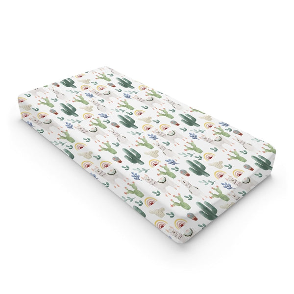 Funny Llama Changing Pad Cover, Cactus Leaves Rainbow Diaper Sheets for Boys Girls, 32"x16" Soft Cover