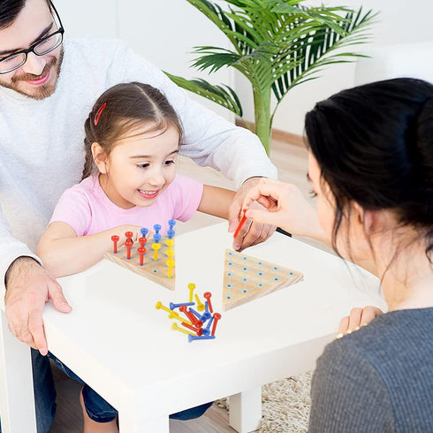 Gamie Peg Game Triangle Set of 2, Fun Board Games for Kids and Adults, Made of Wood and Plastic Learning Toys