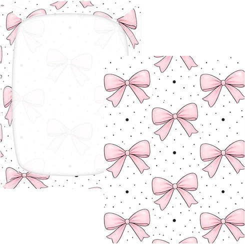 CZXW 52" 28" Pink Bowknot Pattern Crib Sheets Fitted x Natural Cotton Soft & Breathable for Baby Crib Mattress