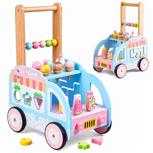 Embosomitr Wooden Baby Walker for Babies 6-12 Month, Ice Cream Cart Toys for