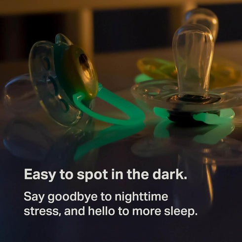 Tommee 18-36 Symmetrical Pack 6 Tippee Night Time Pacifier, Months, Silicone Baglet, BPA-Free Binkies, Glow in The Dark