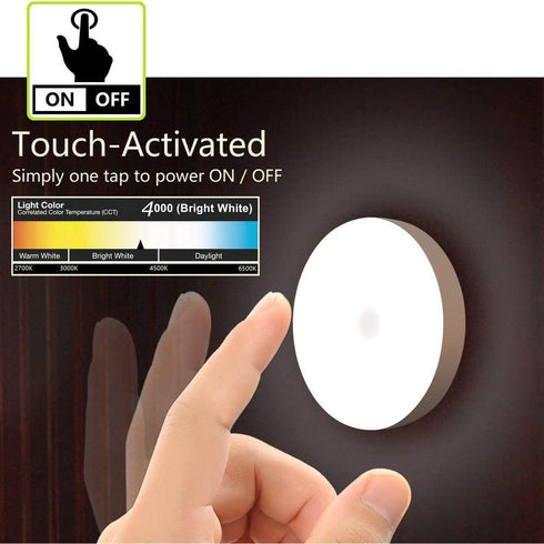 Mini Touch Light, Rechargeable Battery Operated Closet Lights, Magnetic Stick-on LED Night Light