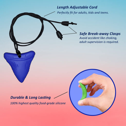 Sensory Chew Necklace for Kids and Adults, Shark Tooth Chew Necklaces for Boys Girls with Autism, 4 Pack